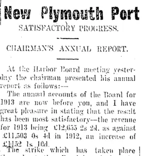 New Plymouth Port (Taranaki Daily News 17-1-1914)