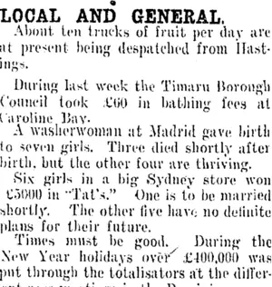 LOCAL AND GENERAL. (Taranaki Daily News 10-1-1914)