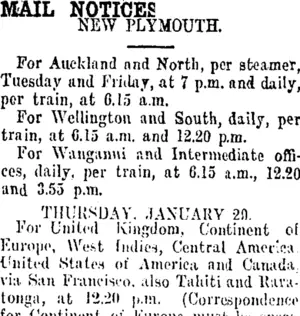 MAIL NOTICES. (Taranaki Daily News 29-1-1914)