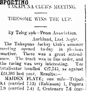 SPORTING. (Taranaki Daily News 30-1-1914)