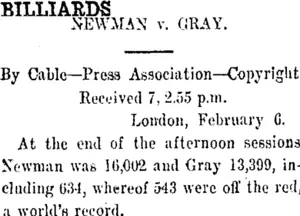 BILLIARDS. (Taranaki Daily News 9-2-1914)