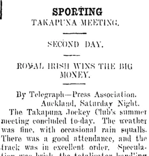 SPORTING. (Taranaki Daily News 2-2-1914)