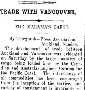 TRADE WITH VANCOUVER. (Taranaki Daily News 17-2-1914)