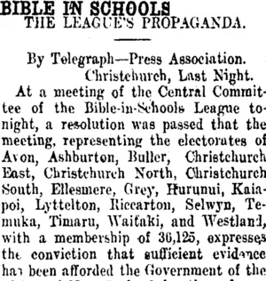 BIBLE IN SCHOOLS. (Taranaki Daily News 18-2-1914)