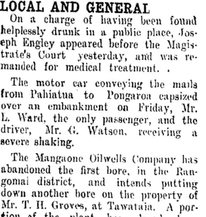 LOCAL AND GENERAL. (Taranaki Daily News 20-2-1914)