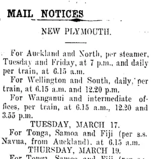 MAIL NOTICES (Taranaki Daily News 18-3-1914)