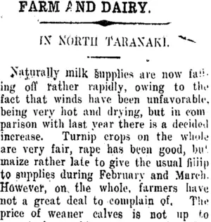 FARM AND DAIRY. (Taranaki Daily News 19-3-1914)