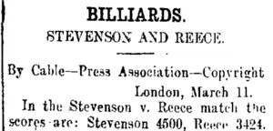BILLIARDS. (Taranaki Daily News 13-3-1914)