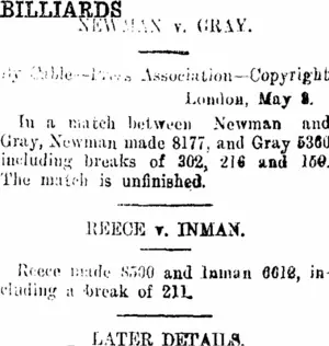 BILLIARDS. (Taranaki Daily News 11-5-1914)