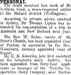 PERSONAL. (Taranaki Daily News 15-6-1914)