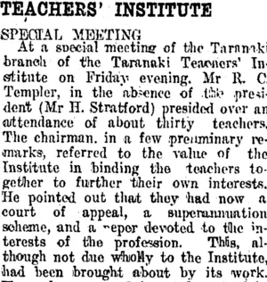 TEACHERS' INSTITUTE. (Taranaki Daily News 15-6-1914)