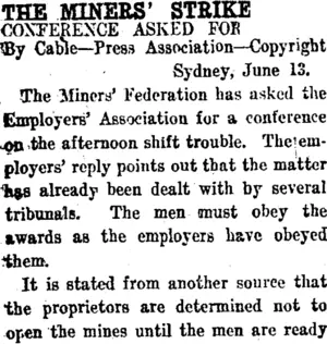 THE MINERS' STRIKE. (Taranaki Daily News 15-6-1914)