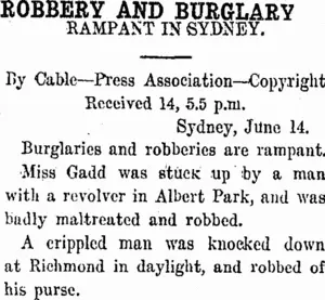 ROBBERY AND BURGLARY. (Taranaki Daily News 15-6-1914)
