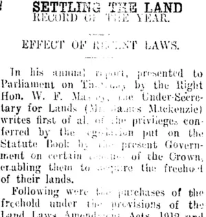 SETTLING THE LAND. (Taranaki Daily News 4-8-1914)