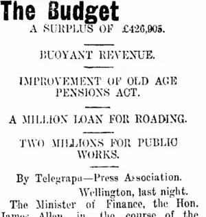 The Budget (Taranaki Daily News 7-8-1914)