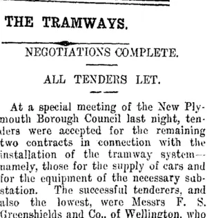THE TRAMWAYS. (Taranaki Daily News 1-8-1914)