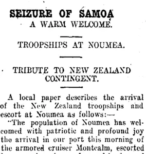 SEIZURE OF SAMOA. (Taranaki Daily News 5-9-1914)