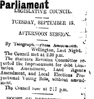Parliament (Taranaki Daily News 16-9-1914)