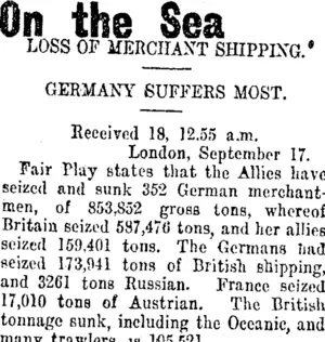 On the Sea (Taranaki Daily News 19-9-1914)