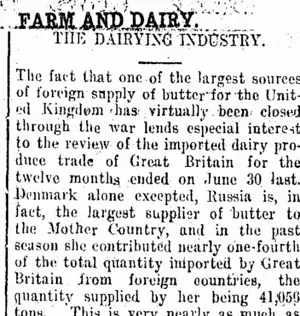 FARM AND DAIRY. (Taranaki Daily News 12-9-1914)