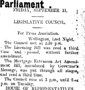 Parliament (Taranaki Daily News 12-9-1914)