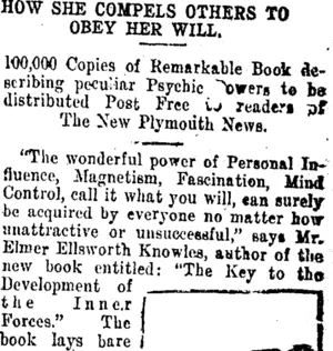 HOW SHE COMPELS OTHERS TO OBEY HER WILL. (Taranaki Daily News 23-9-1914)