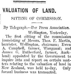 VALUATION OF LAND. (Taranaki Daily News 25-11-1914)