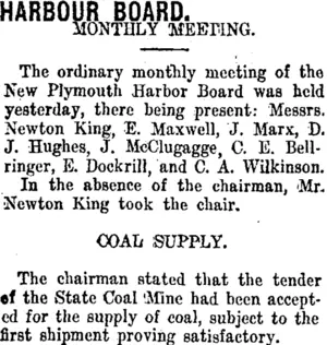 HARBOUR BOARD. (Taranaki Daily News 21-11-1914)