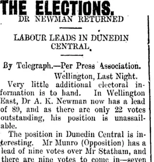 THE ELECTIONS. (Taranaki Daily News 14-12-1914)
