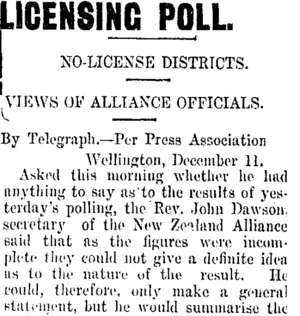 LICENSING POLL. (Taranaki Daily News 12-12-1914)
