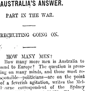 AUSTRALIA'S ANSWER. (Taranaki Daily News 5-1-1915)