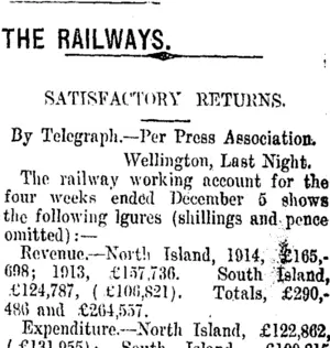 THE RAILWAYS. (Taranaki Daily News 15-1-1915)