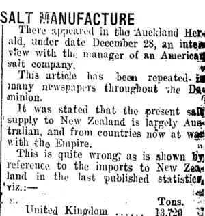 SALT MANUFACTURE. (Taranaki Daily News 11-1-1915)