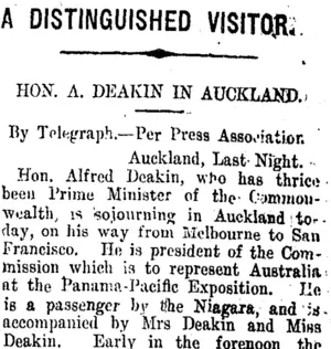 A DISTINGUISHED VISITOR. (Taranaki Daily News 26-1-1915)