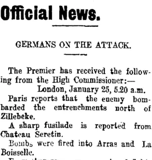 Official News. (Taranaki Daily News 26-1-1915)