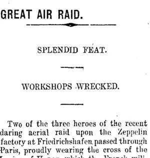 GREAT AIR RAID. (Taranaki Daily News 26-1-1915)