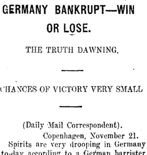 GERMANY BANKRUPT—WIN OR LOSE. (Taranaki Daily News 26-1-1915)
