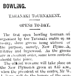 BOWLING. (Taranaki Daily News 26-1-1915)