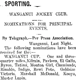 SPORTING. (Taranaki Daily News 26-1-1915)
