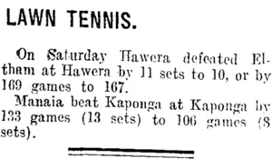 LAWN TENNIS. (Taranaki Daily News 26-1-1915)