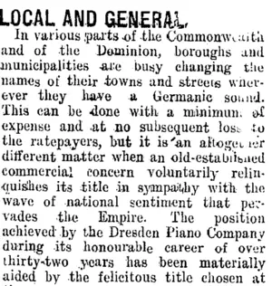 LOCAL AND GENERAL. (Taranaki Daily News 27-1-1915)