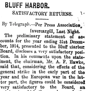 BLUFF HARBOR. (Taranaki Daily News 27-1-1915)