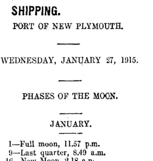 SHIPPING. (Taranaki Daily News 27-1-1915)