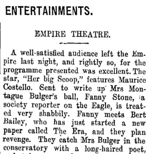 ENTERTAINMENTS. (Taranaki Daily News 27-1-1915)