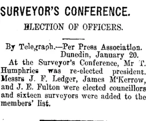 SURVEYOR'S CONFERENCE. (Taranaki Daily News 21-1-1915)