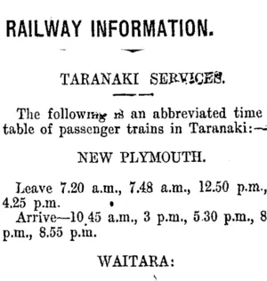 RAILWAY INFORMATION. (Taranaki Daily News 21-1-1915)