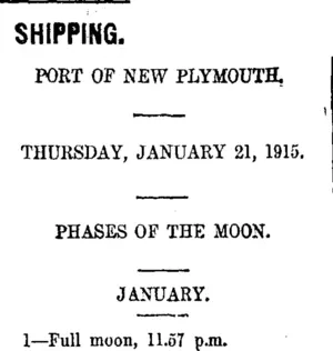 SHIPPING. (Taranaki Daily News 21-1-1915)