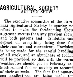 AGRICULTURAL SOCIETY. (Taranaki Daily News 21-1-1915)