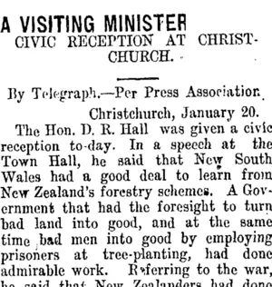 A VISITING MINISTER. (Taranaki Daily News 21-1-1915)