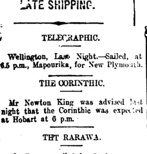LATE SHIPPING. (Taranaki Daily News 22-1-1915)
